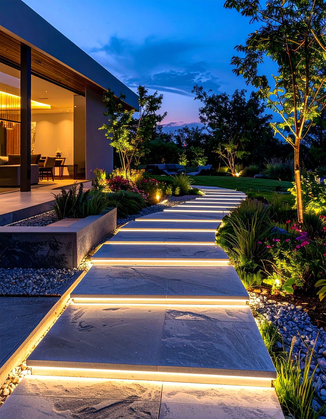Illuminated LED Stepping Stone Walkway - 30 Unique Stepping Stone Walkway Ideas for Your Yard