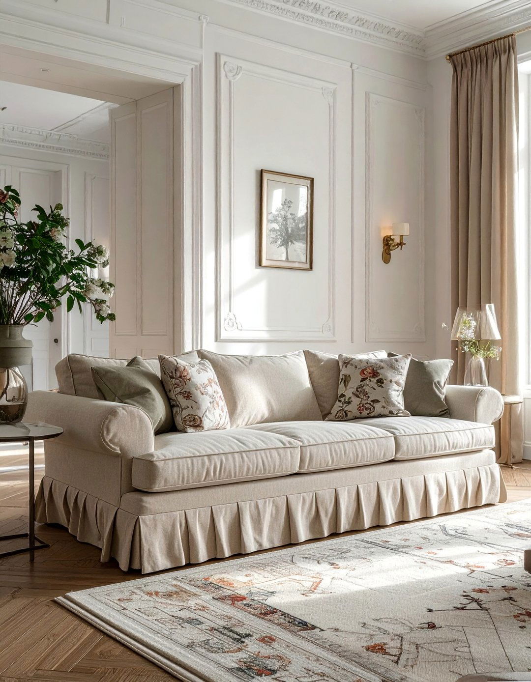 Include a Skirted Sofa or Chairs - 25 Classic Traditional Living Room Design Ideas