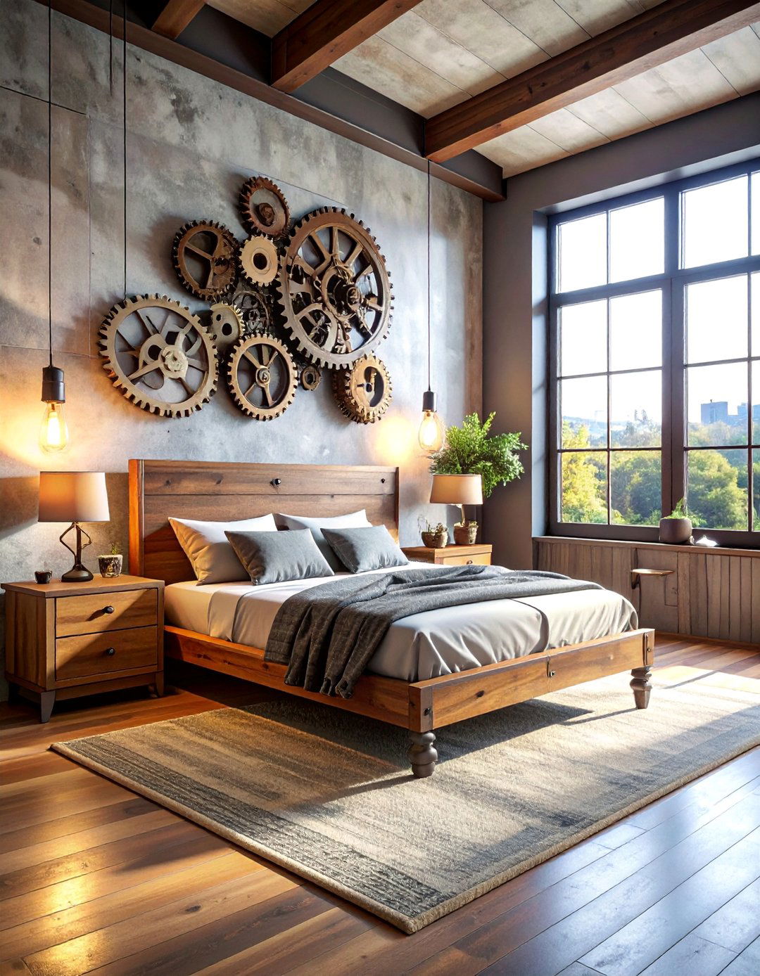 Incorporating Gears and Mechanical Decor in an Industrial Bedroom - 20 Industrial Bedroom Ideas for a Modern and Edgy Look