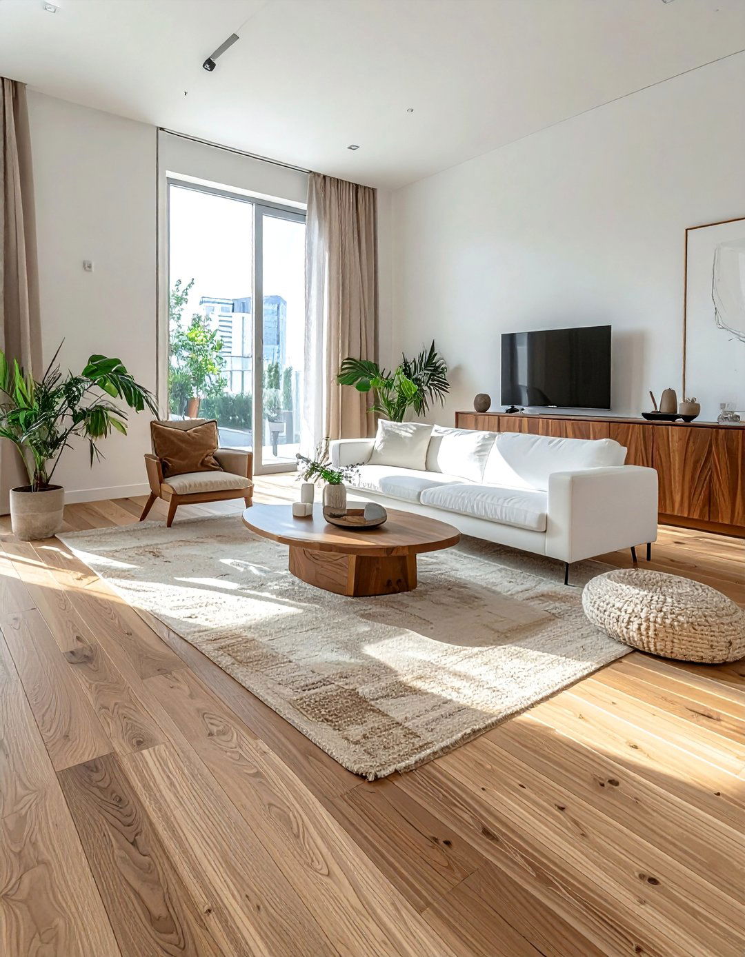 Incorporating Natural Wood Tones with White - 30 Brown and White Living Room Ideas for a Warm Look