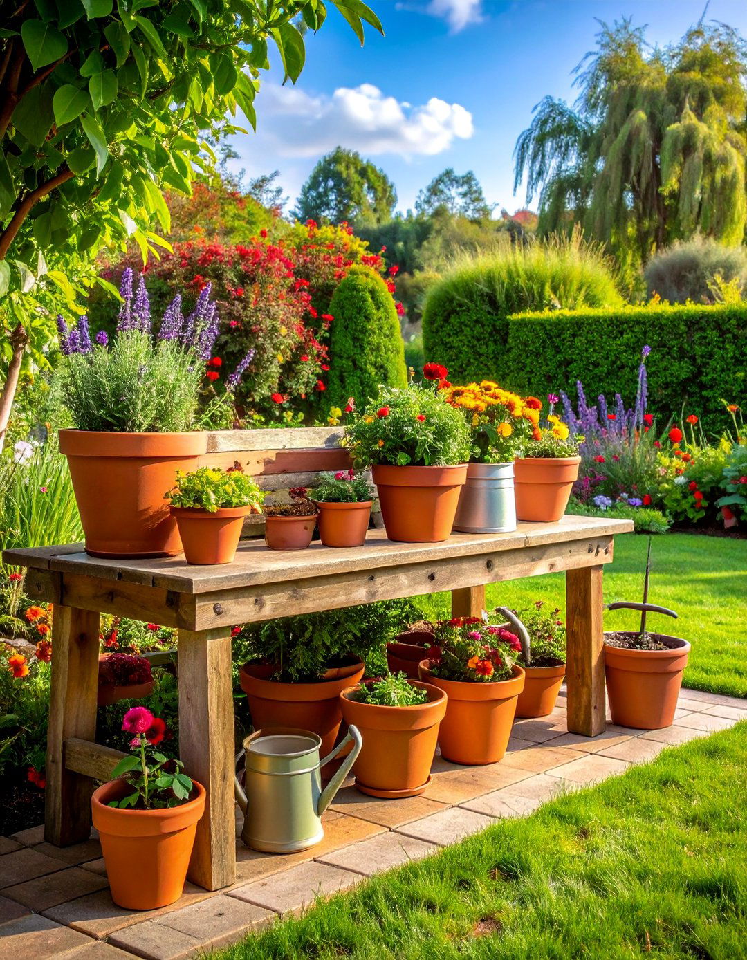 Incorporating a Potting Bench in a Functional Corner Garden - 30 Corner Landscaping Ideas for a Beautiful Yard