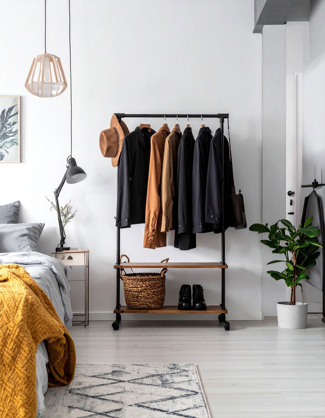 Industrial Bedroom with A Freestanding Clothing Rack - 20 Industrial Bedroom Ideas for a Modern and Edgy Look
