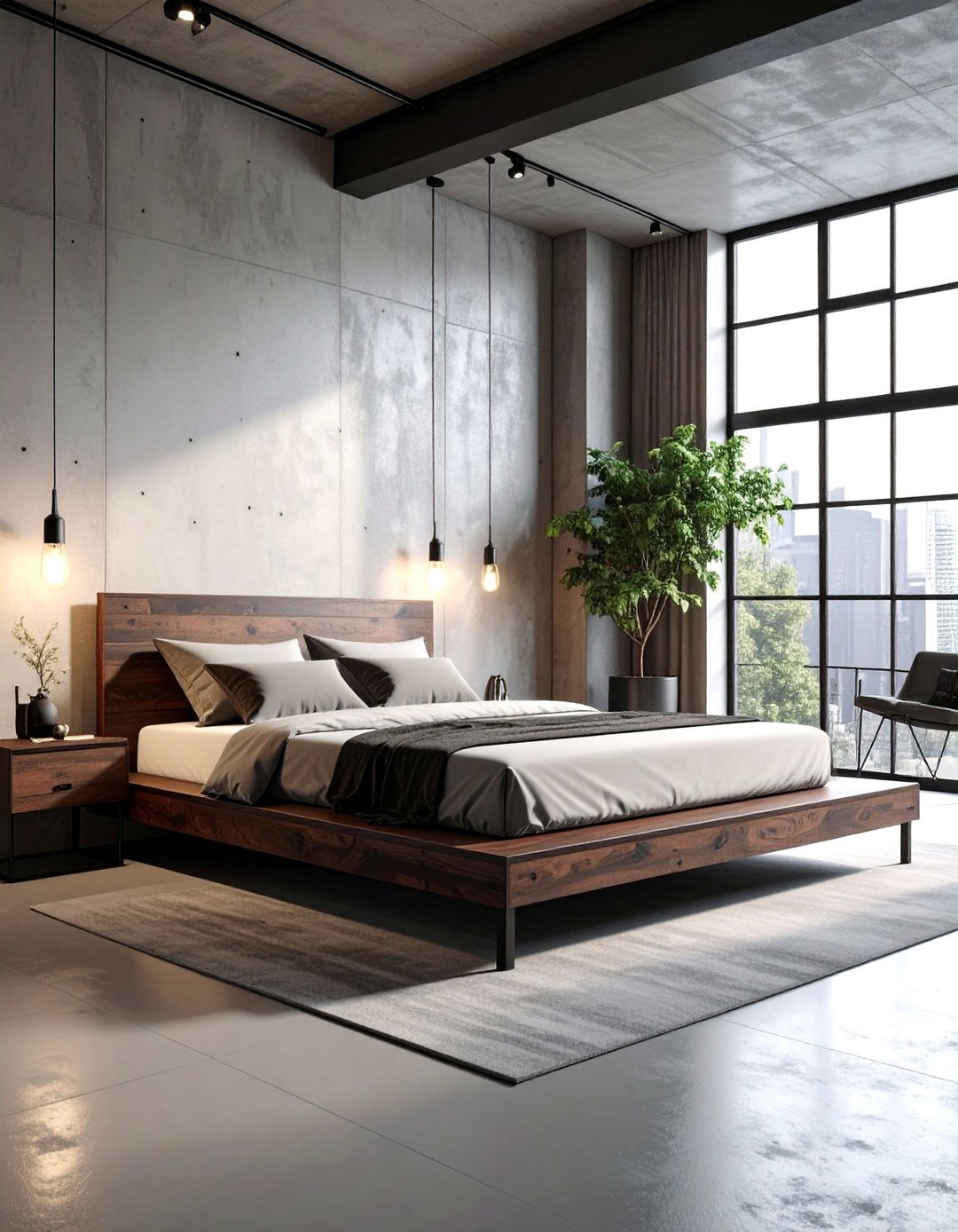 Industrial Bedroom with A Low Profile Platform Bed - 20 Industrial Bedroom Ideas for a Modern and Edgy Look