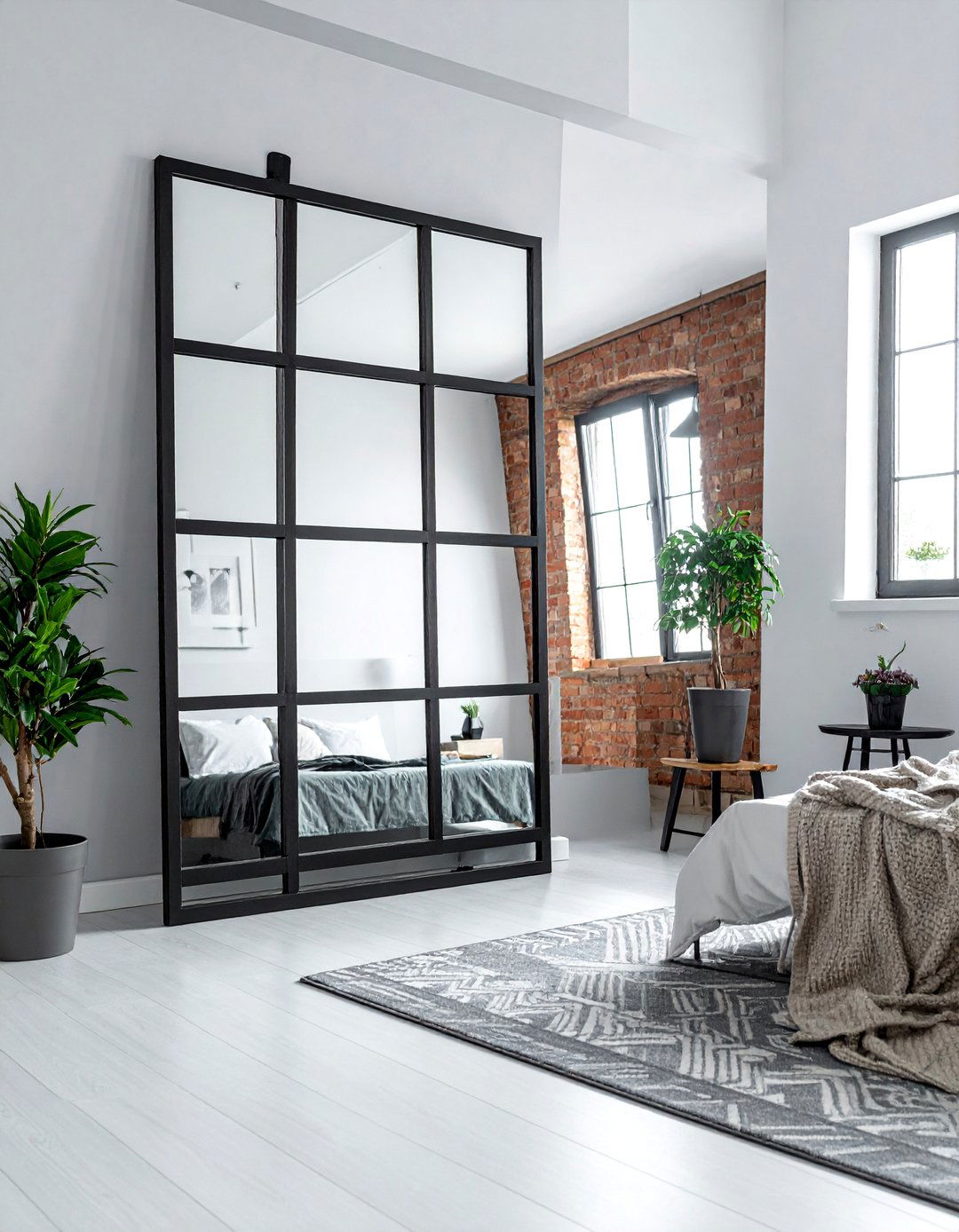 Industrial Bedroom with Factory Window Style Mirrors - 20 Industrial Bedroom Ideas for a Modern and Edgy Look