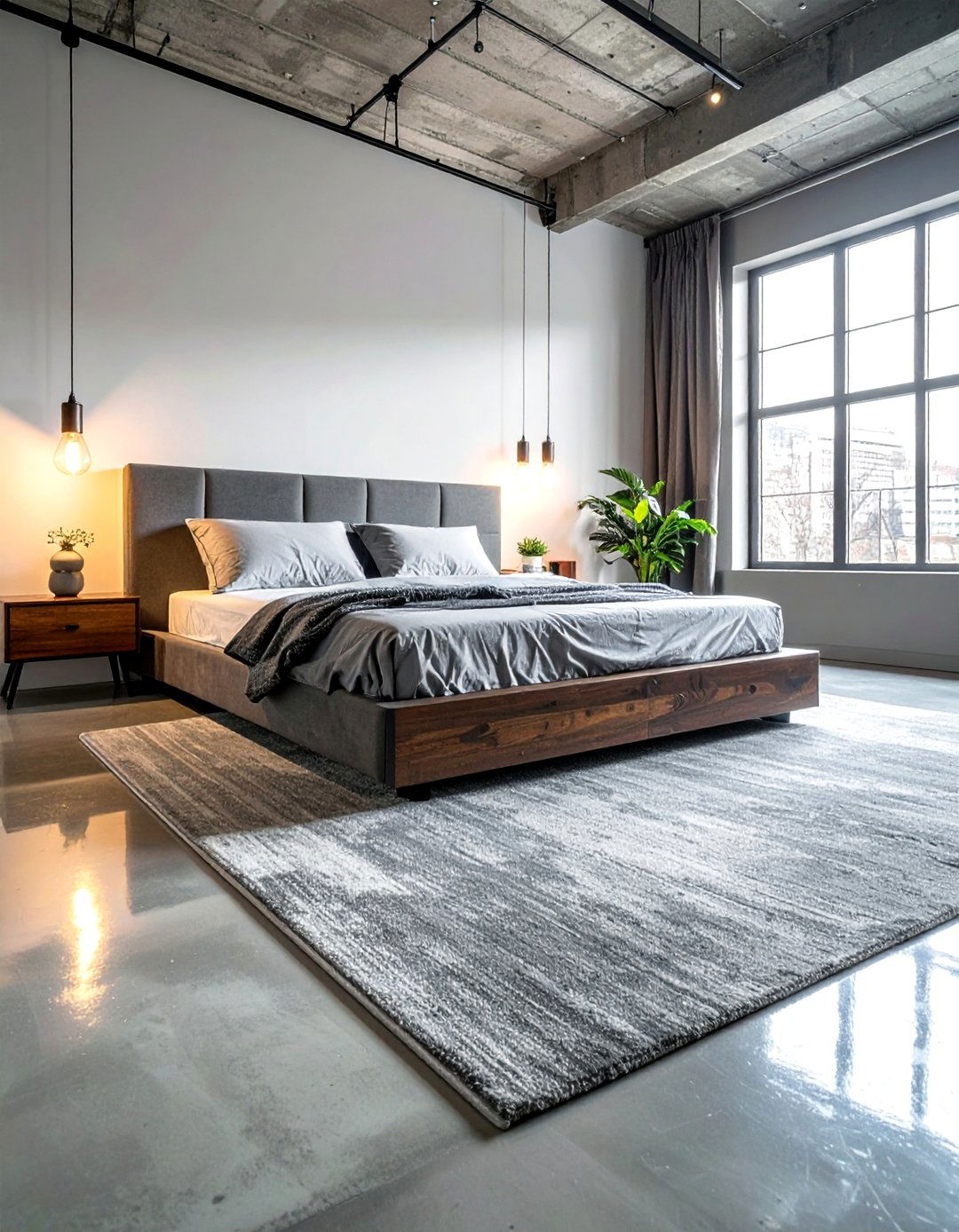 Industrial Bedroom with Polished Concrete Floors - 20 Industrial Bedroom Ideas for a Modern and Edgy Look