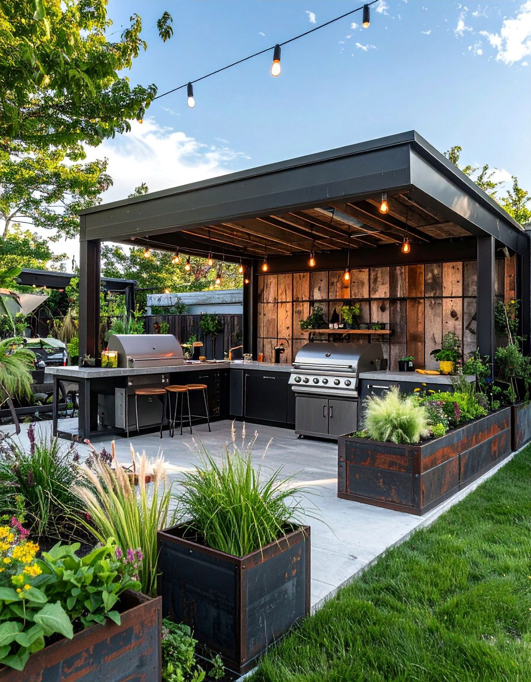 Industrial Chic BBQ Station - 40 Amazing BBQ Area Ideas for Outdoor Living
