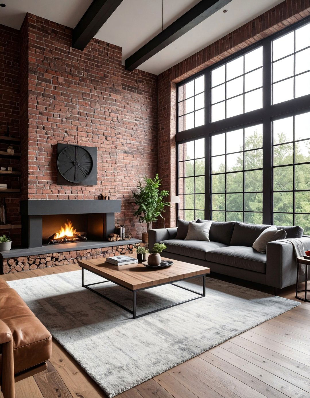 Industrial Exposed Brick Design - 25 Stunning Two-Story Fireplace Design Ideas