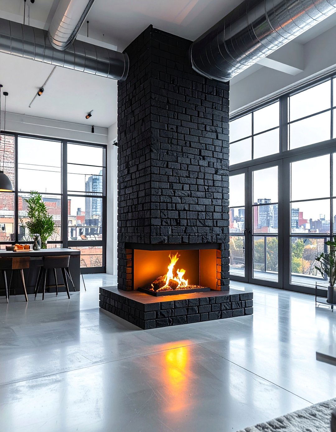 Industrial Loft Black Brick Fireplace - 30 Black Brick Fireplace Ideas to Elevate Your Space