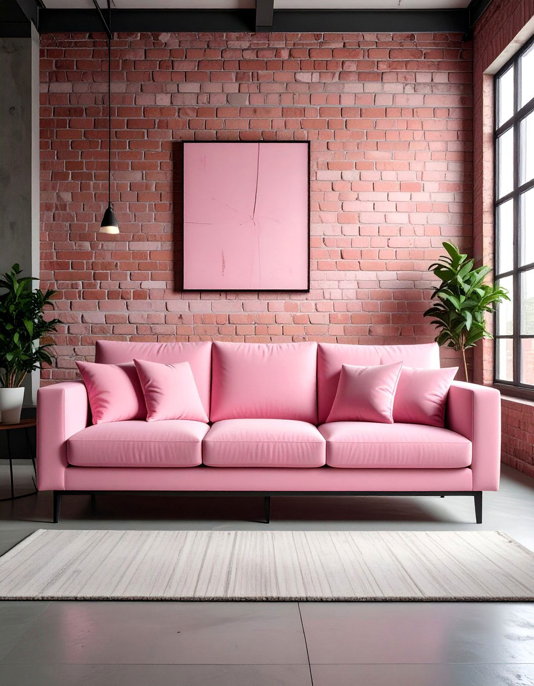 Industrial Loft with a Soft Pink Couch - 20 Pink Couch Living Room Ideas for a Bold Look