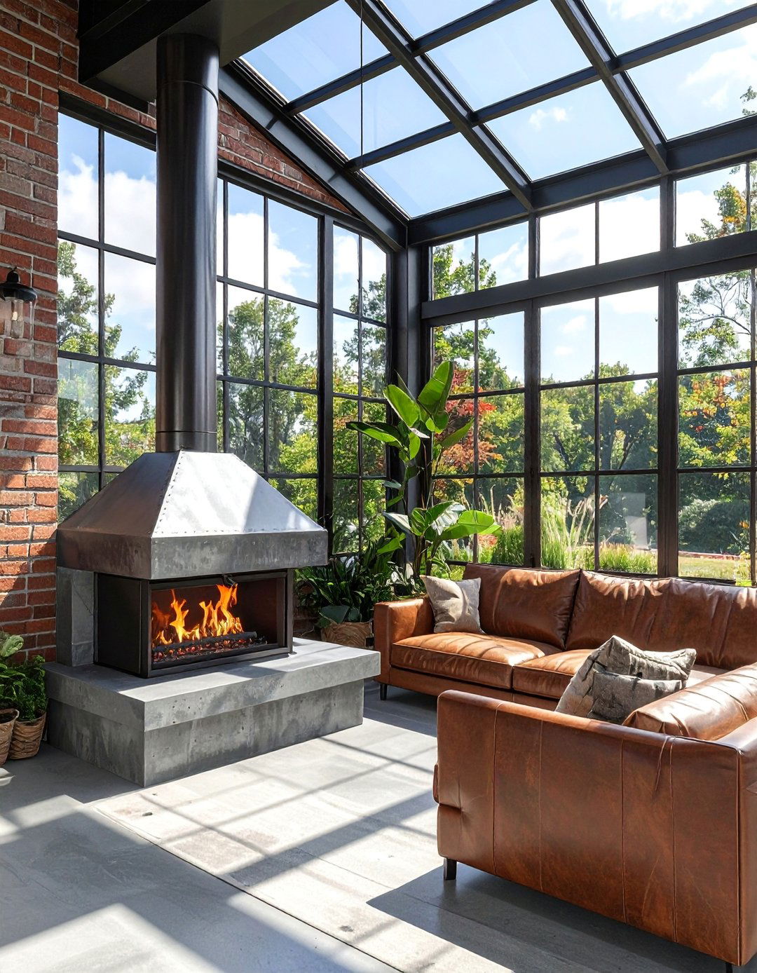 Industrial Metal Fireplace Sunrooms - 30 Sunrooms With Fireplaces for Cozy Living
