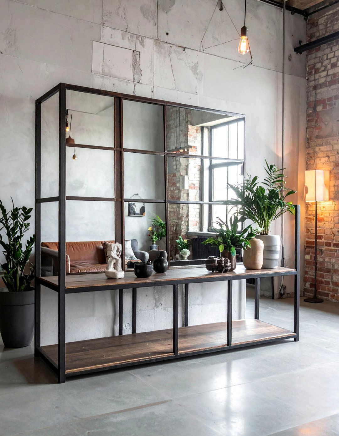Industrial Metal Frame Showcase - 20 Mirror Collage Wall Ideas for Unique Decor