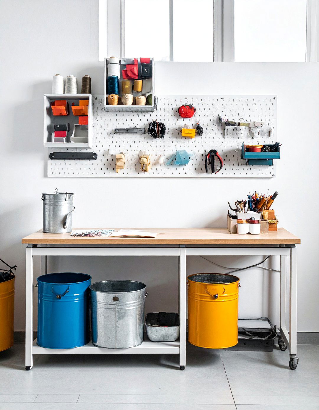 Industrial Pegboard Organization - 15 Sewing Room Ideas for Craft Enthusiasts