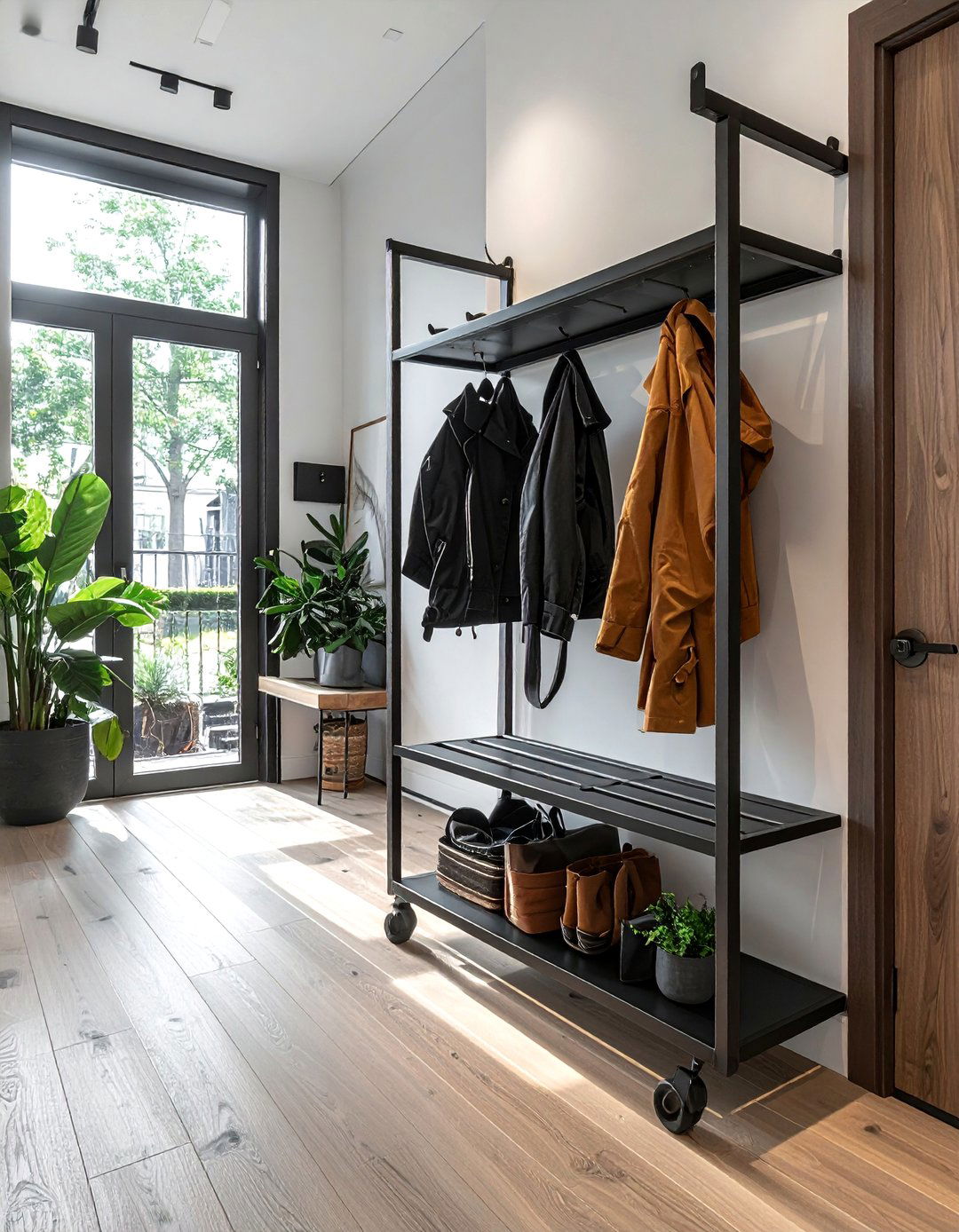 Industrial Pipe Coat Rack - 40 Small Entryway Ideas for Stylish First Impressions