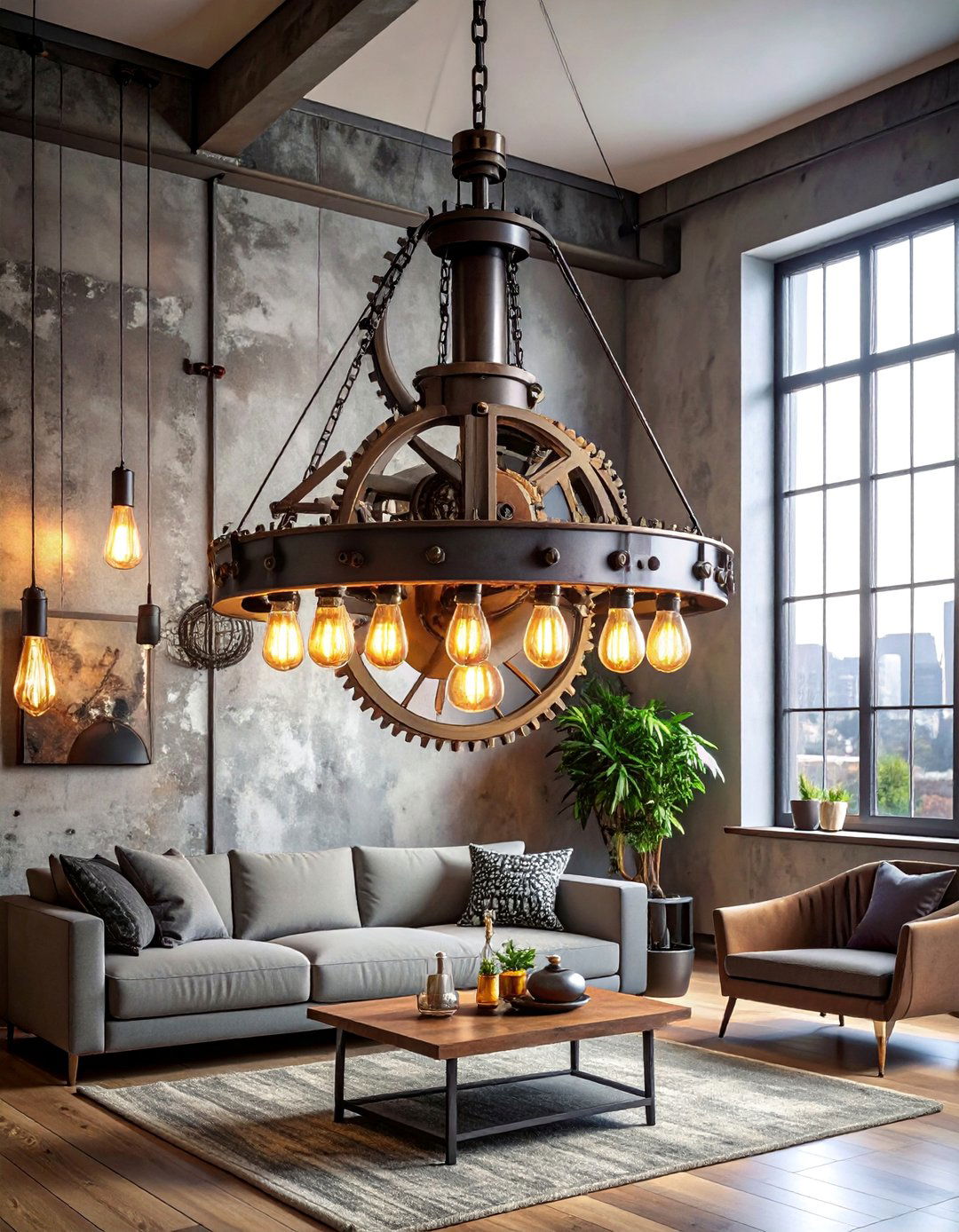 Industrial Pulley and Gear Chandelier - 30 Living Room Chandelier Ideas for Elegant Spaces