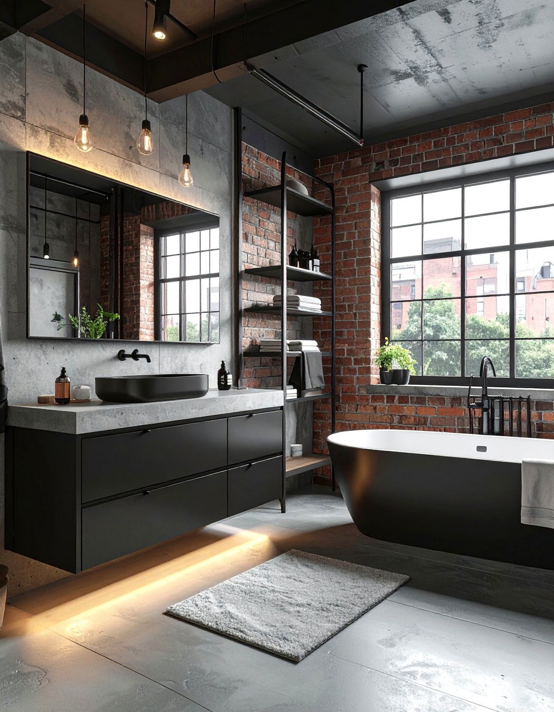 Industrial Style Bathroom With Black Cabinets - 25 Bathroom With Black Cabinets Ideas for a Bold Look