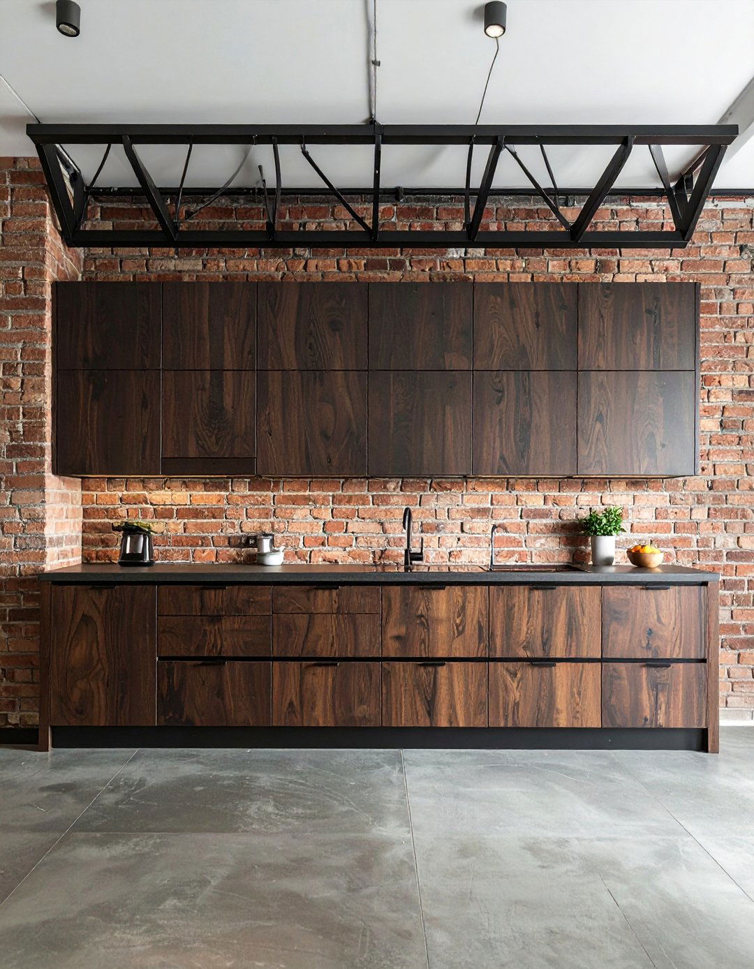Industrial Style Kitchen with Dark Wood Cabinets - 30 Dark Wood Kitchen Cabinets for a Timeless Look