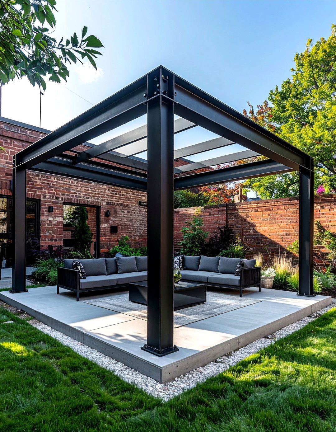 Industrial Style Steel Pergola - 20 Modern Pergola Ideas for a Stunning Outdoor Space
