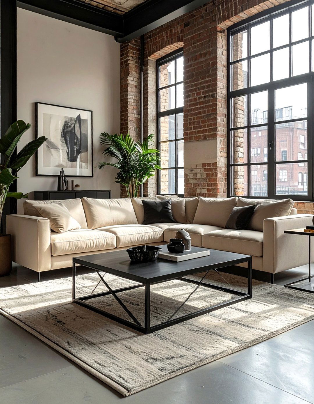 Industrial Style with Black Metal Accents - 30 Black and Beige Living Room Ideas for a Neutral Palette