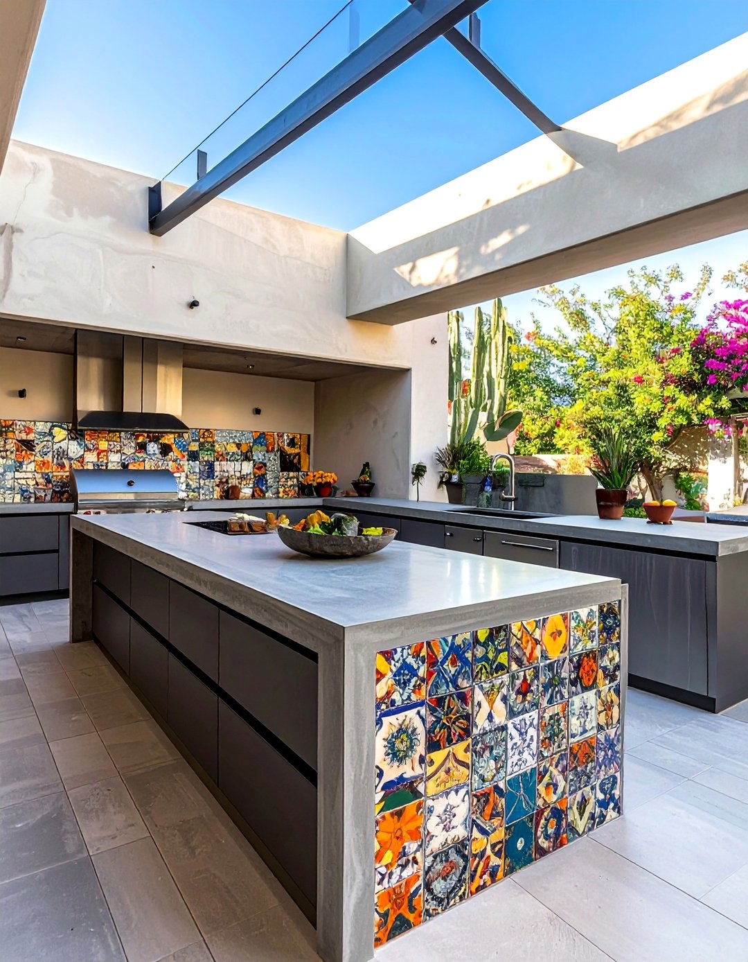 Integrated Concrete Countertops for a Mexican Outdoor Kitchen - 20 Mexican Outdoor Kitchen Ideas for Entertaining