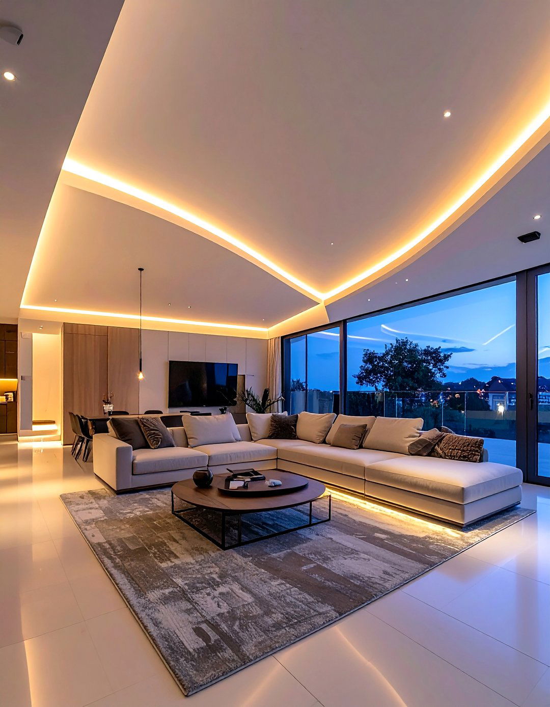 Integrated LED Strip Lighting in a Living Room Vaulted Ceiling - 25 Living Room Vaulted Ceiling Ideas for Spacious Charm