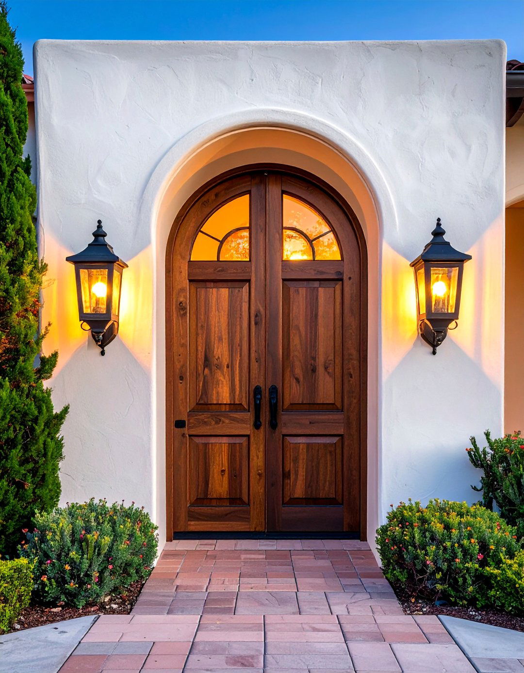 Integrated Lantern Style Outdoor Lighting - 20 Front Yard Spanish Style Landscaping Ideas