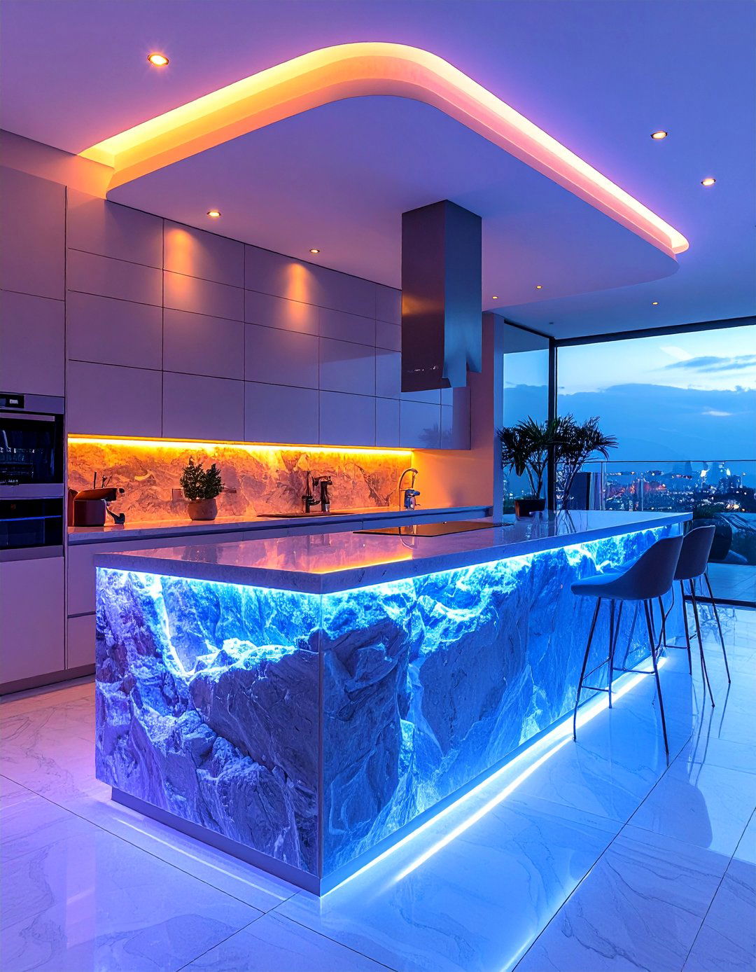 Integrated Smart Technology Waterfall Hub - 15 Waterfall Kitchen Island Ideas for Modern Homes