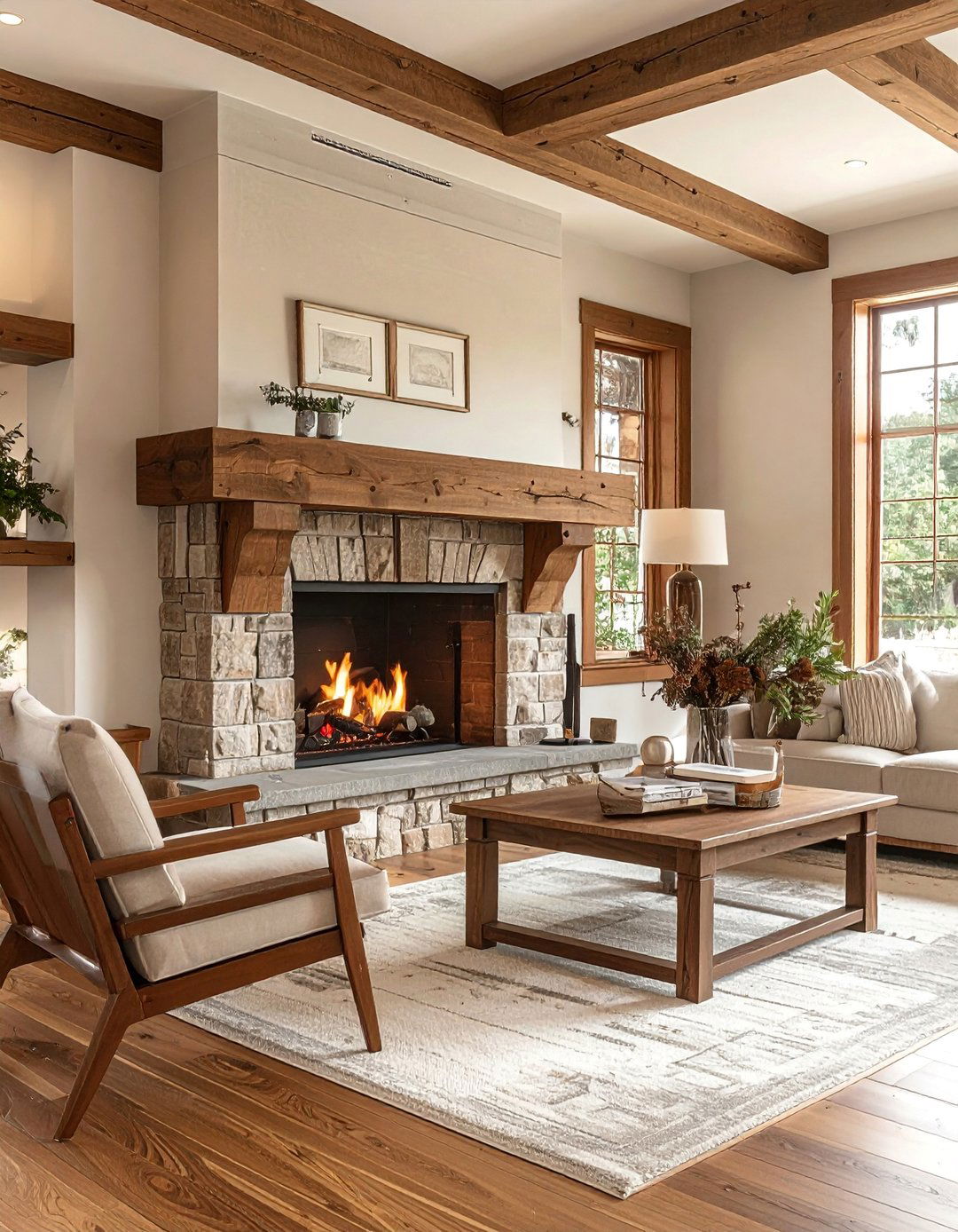 Integrating a Sturdy Wooden Mantelpiece - 30 Craftsman Living Room Ideas for a Timeless Look