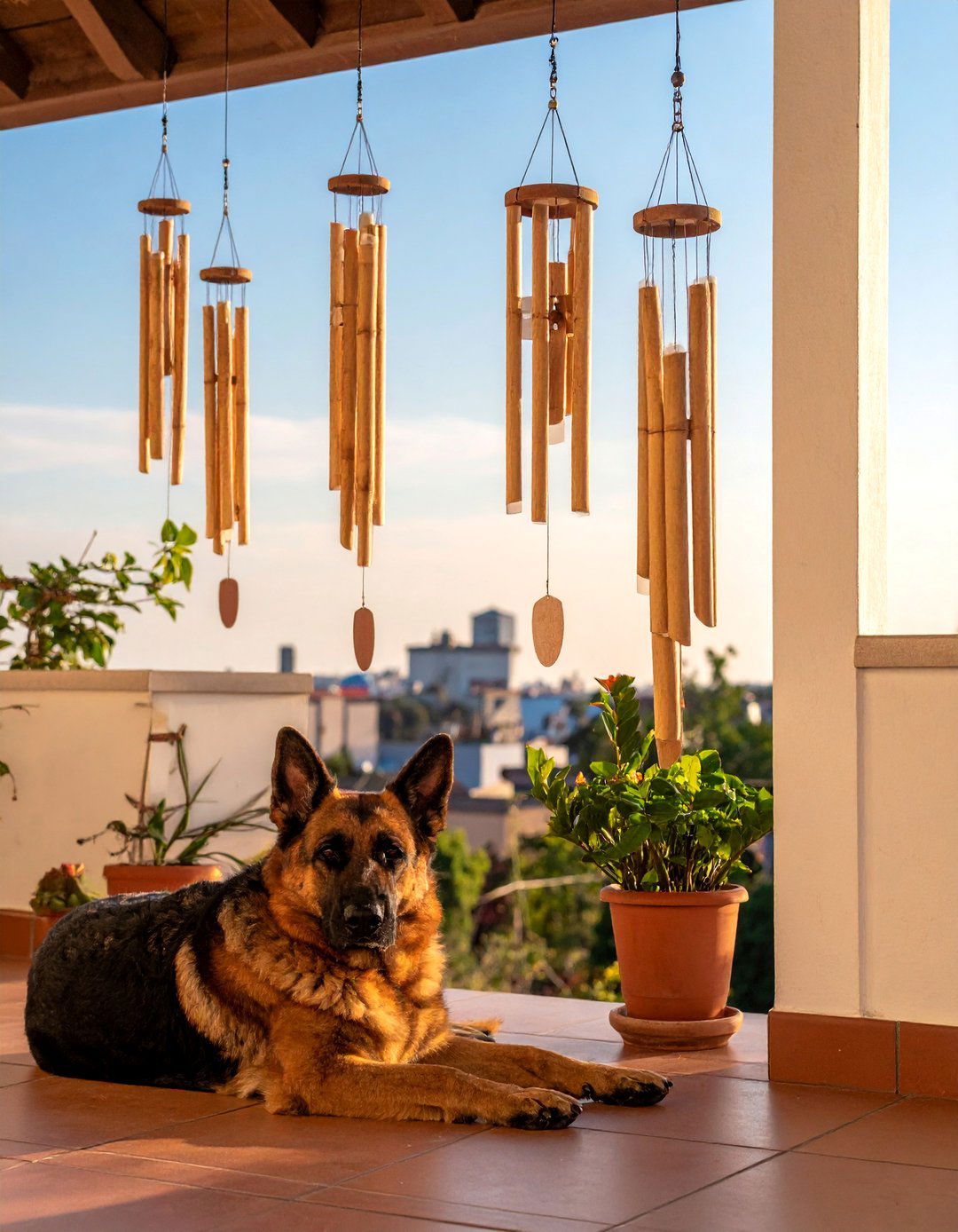 Introduce Calming Wind Chimes - 20 Dog Balcony Ideas for a Pet-Friendly Outdoor Space