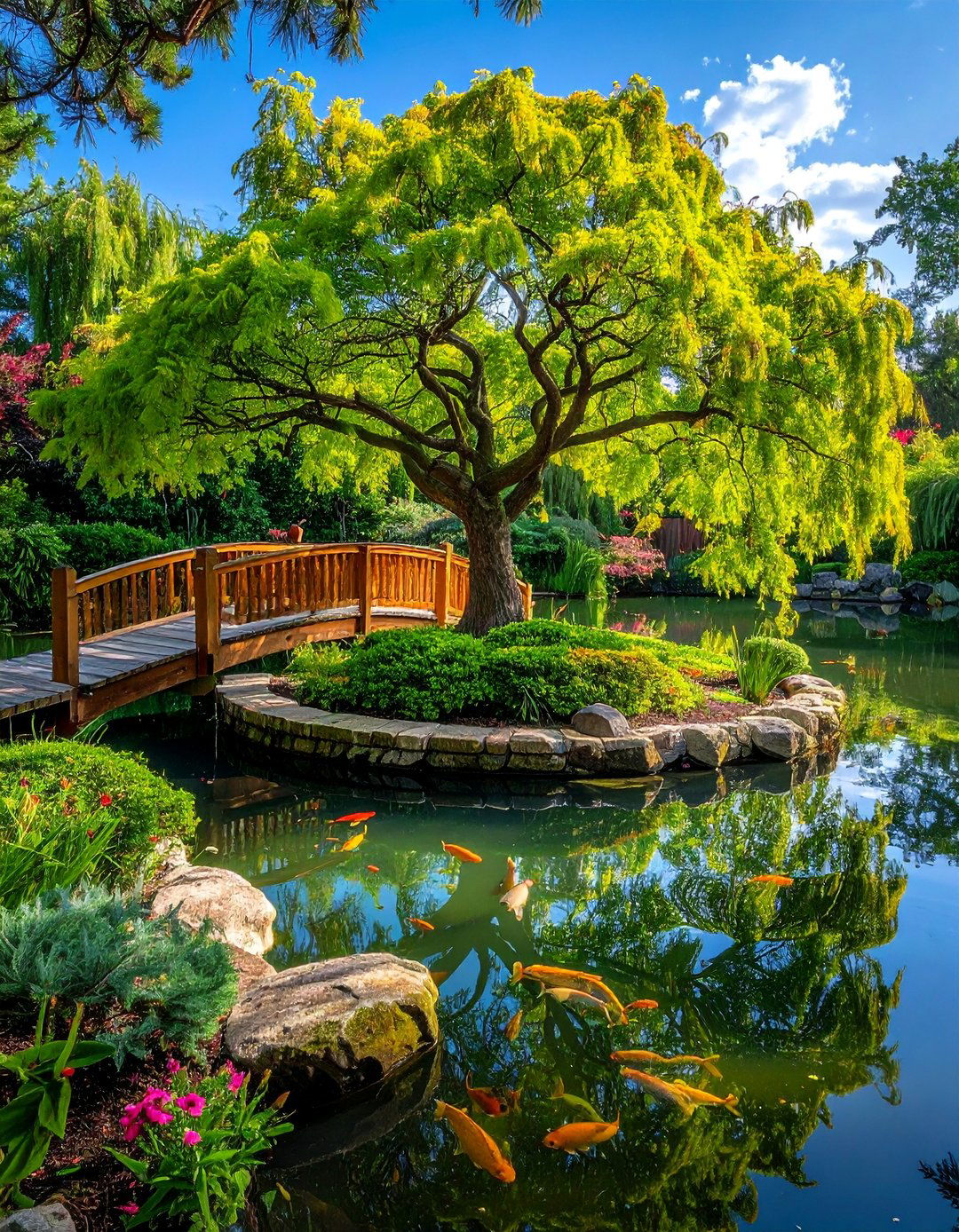 Island Pond With Decorative Bridge - 15 Pond Landscaping Ideas for a Serene Outdoor Retreat