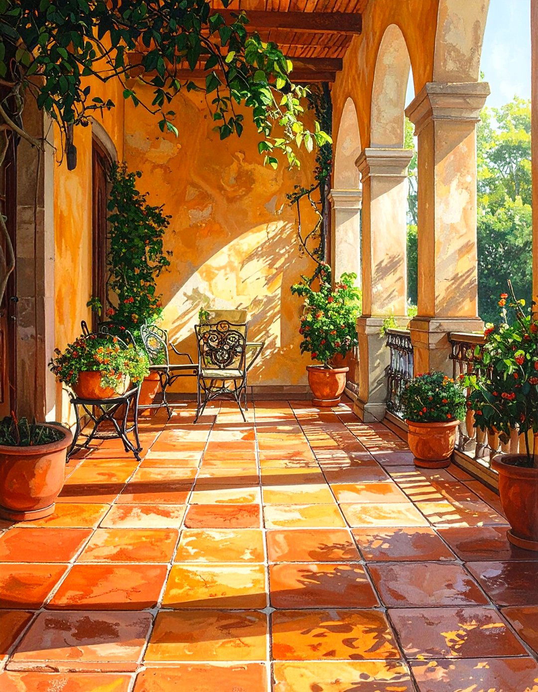 Italian Patio with Terracotta Tile Flooring - 20 Italian Patio Ideas for a Mediterranean Outdoor Oasis