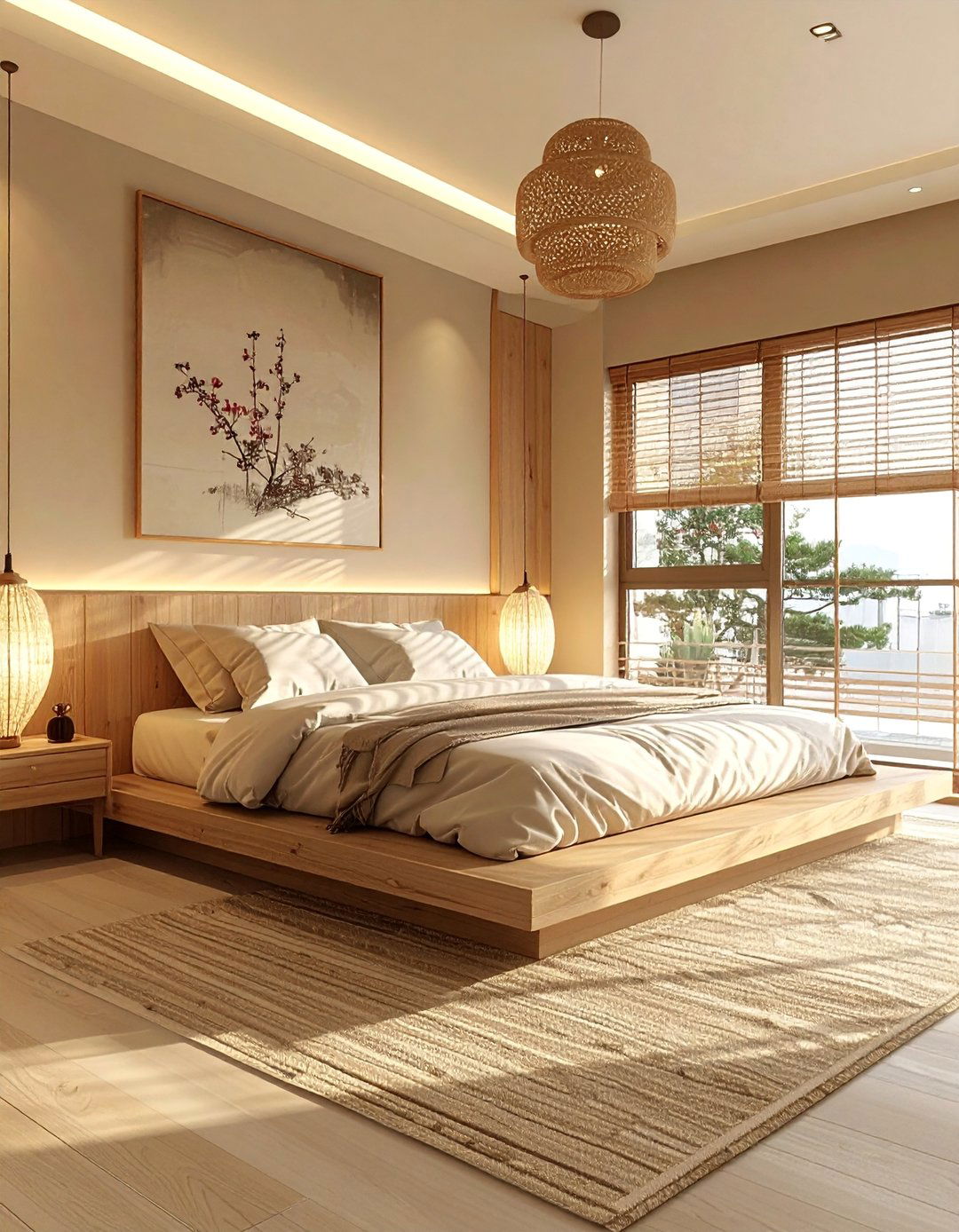 Japandi Style Beige Bedroom Fusion - 30 Beige Bedroom Ideas for a Serene Retreat