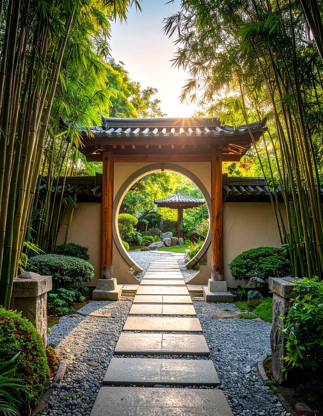 Japanese Inspired Moon Gate Arbor - 40 Garden Arbor Ideas for a Charming Outdoor Retreat