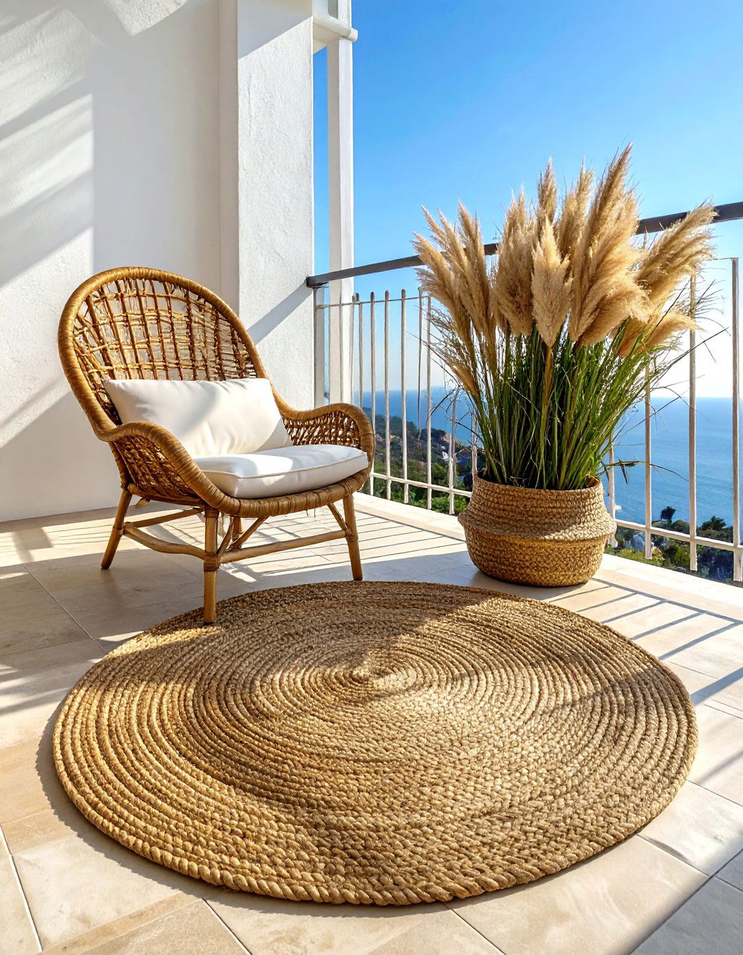 Jute Rugs and Natural Fibers for a Mediterranean Balcony - 20 Mediterranean Balcony Ideas for a Scenic Escape