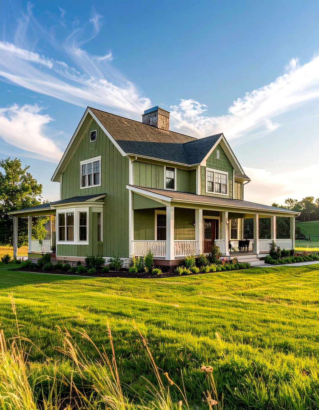 Khaki Green Farmhouse Exterior - 25 Farmhouse Green Exterior Home Ideas for Curb Appeal