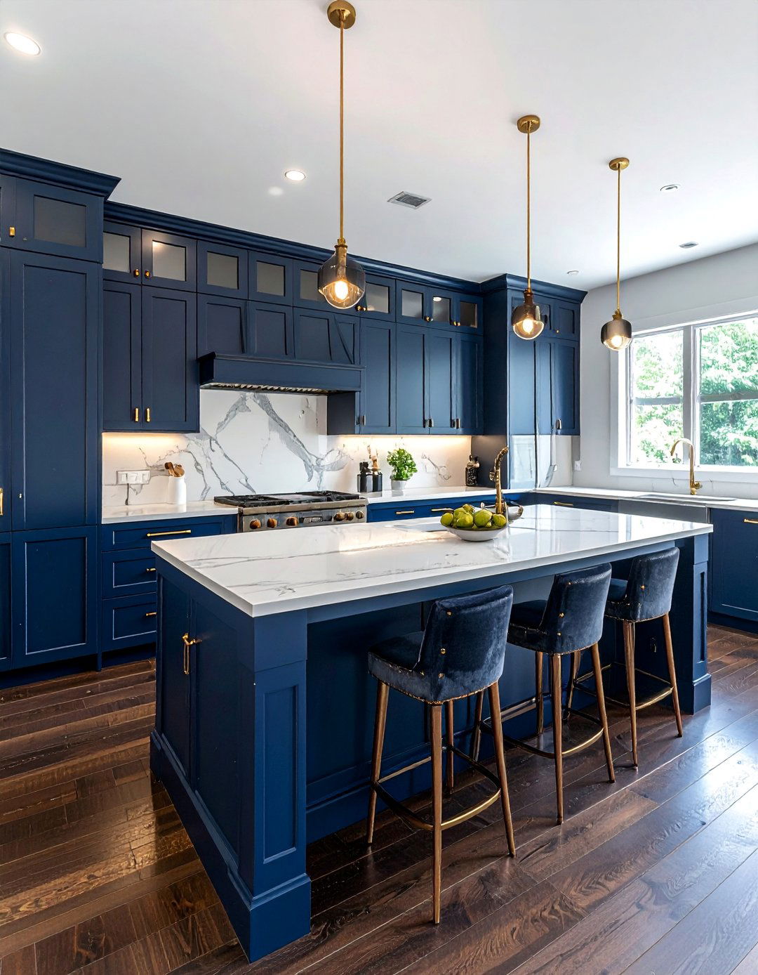 Kitchens With Dark Wood Floors and Navy Blue Cabinets - 25 Kitchens With Dark Wood Floors for Elegant Spaces