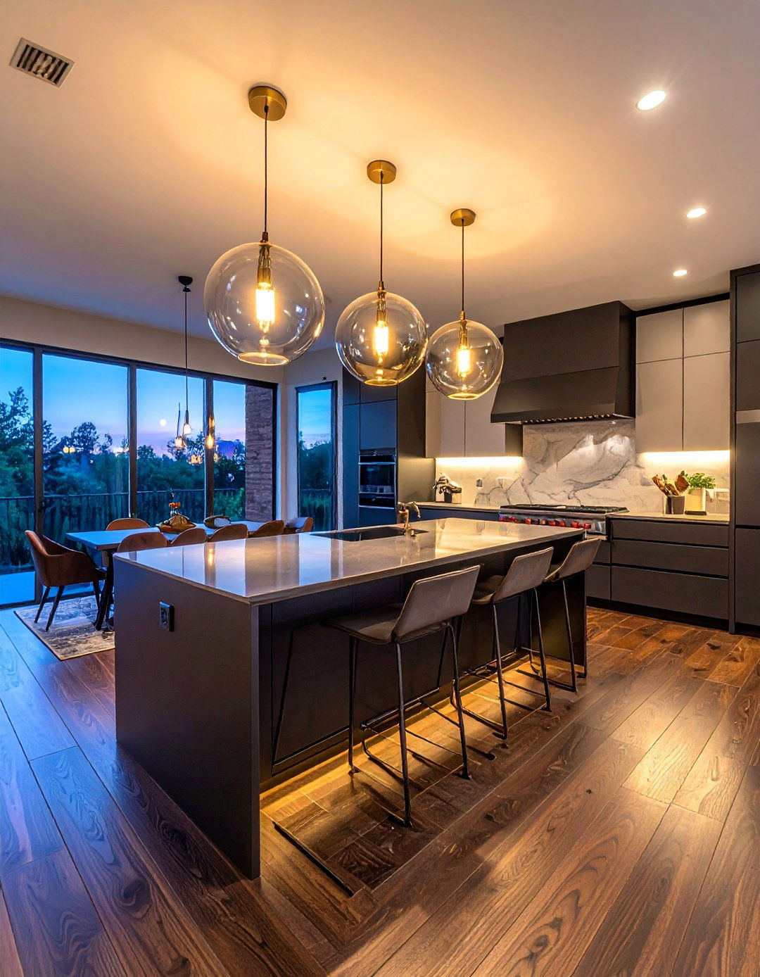 Kitchens With Dark Wood Floors and Pendant Lighting - 25 Kitchens With Dark Wood Floors for Elegant Spaces