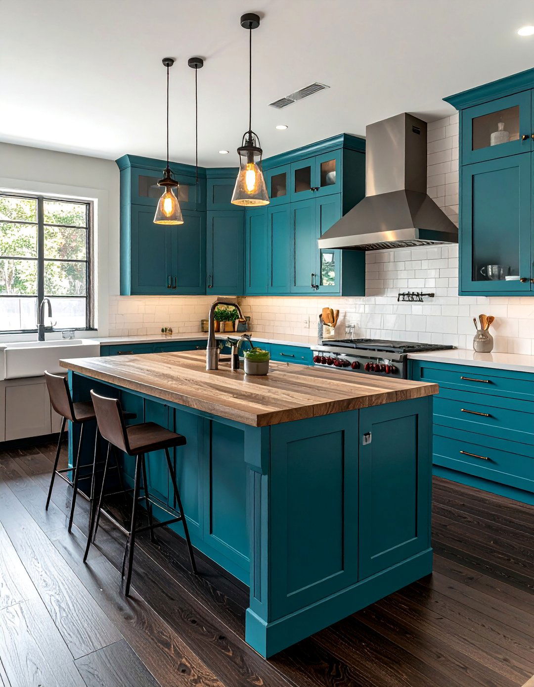 Kitchens With Dark Wood Floors and a Contrasting Island - 25 Kitchens With Dark Wood Floors for Elegant Spaces