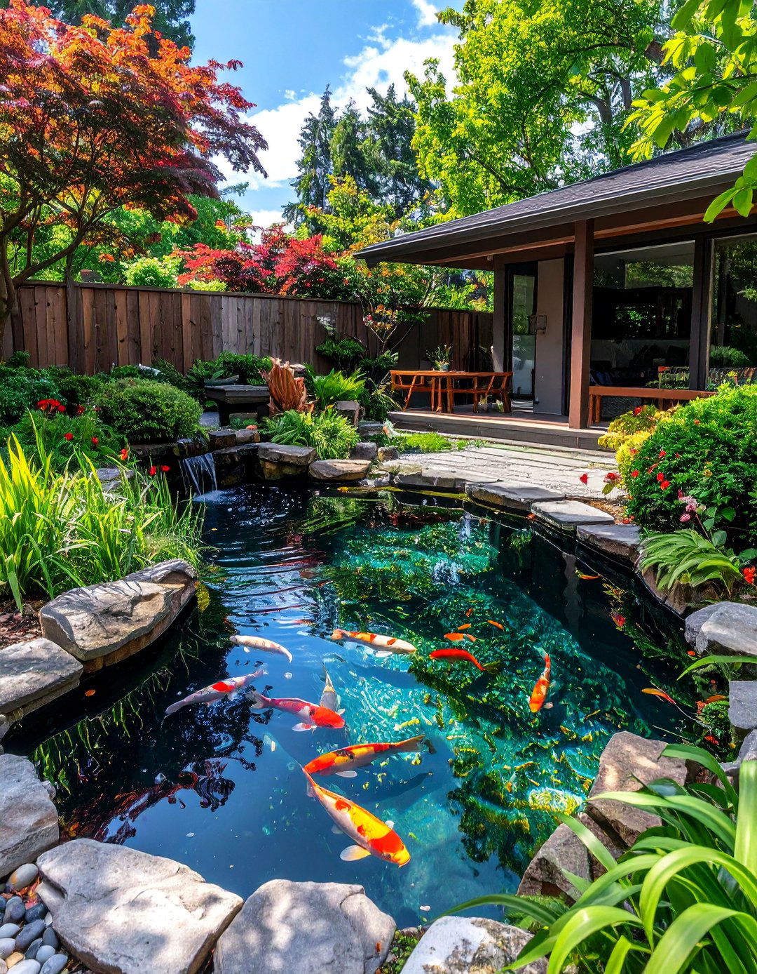 Koi Pond Water Feature - 25 Zen Garden Ideas for a Peaceful Backyard Retreat