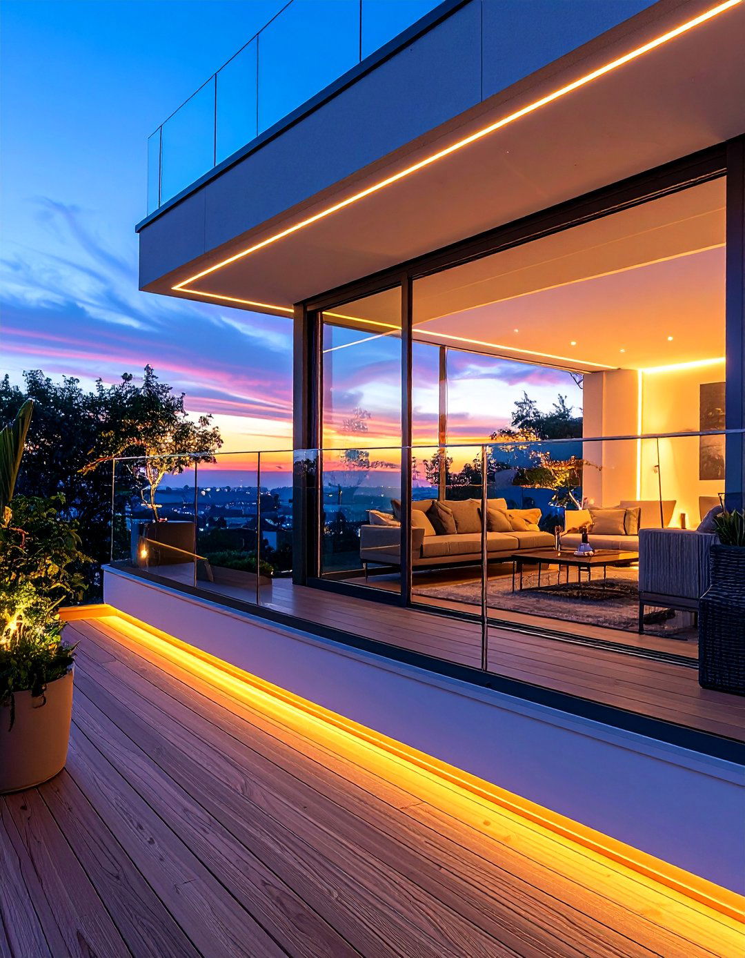LED Integrated Glass Balcony Lighting - 25 Glass Balcony Design Ideas for a Modern and Open Feel