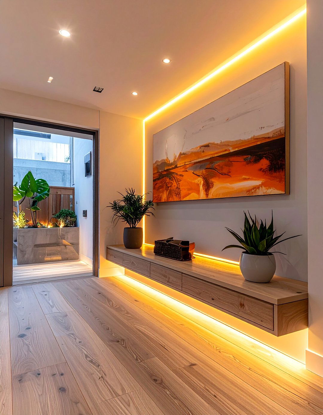 LED Strip Under Cabinet Lighting - 40 Small Entryway Ideas for Stylish First Impressions