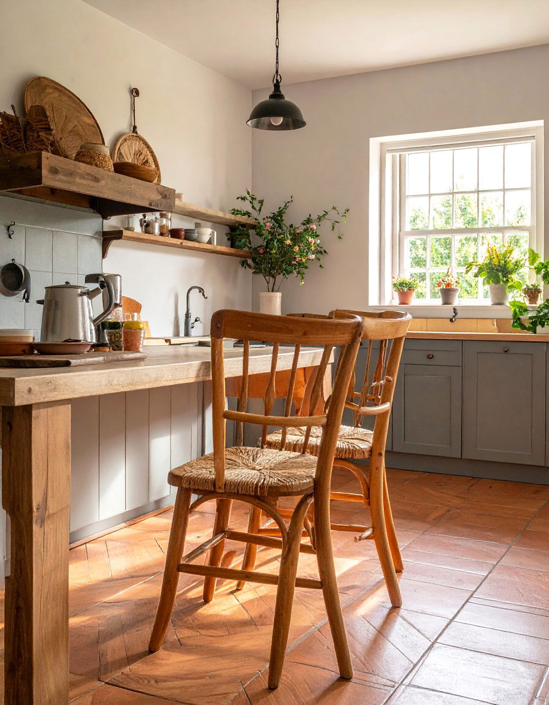 Ladder Back Seating - 20 Primitive Kitchen Ideas for a Rustic and Cozy Feel