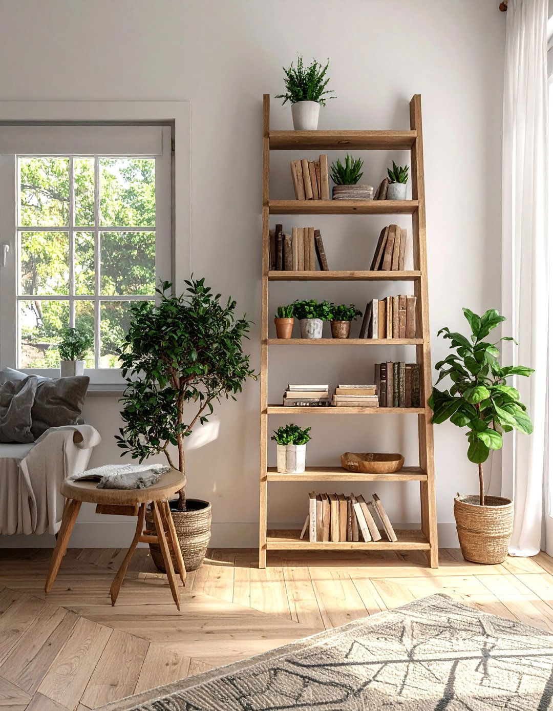 Ladder Style Bookshelf - 40 French Country Living Room Ideas for a Cozy Space
