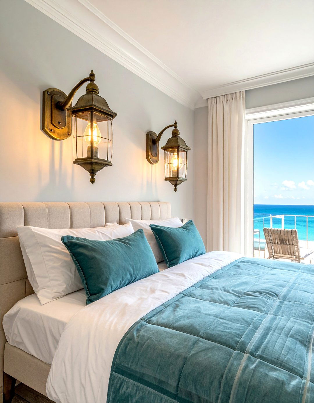 Lantern Style Lighting in an Ocean themed Bedroom - 40 Ocean-themed Bedroom Ideas for a Serene Retreat