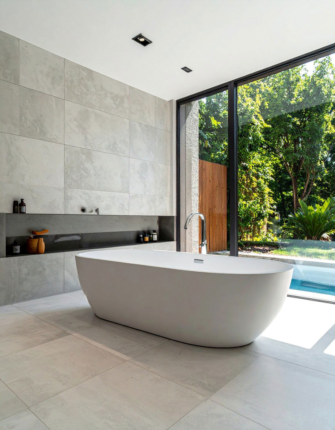 Large Format Porcelain Bathtub Tiles - 40 Bathtub Tile Ideas for a Stunning Bathroom