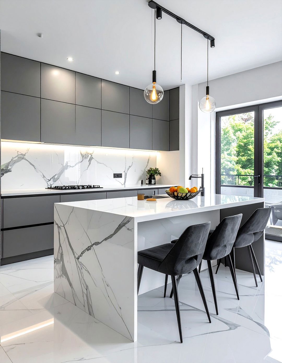 Large Format Porcelain Slabs - 40 Kitchen Backsplash Ideas for White Cabinets