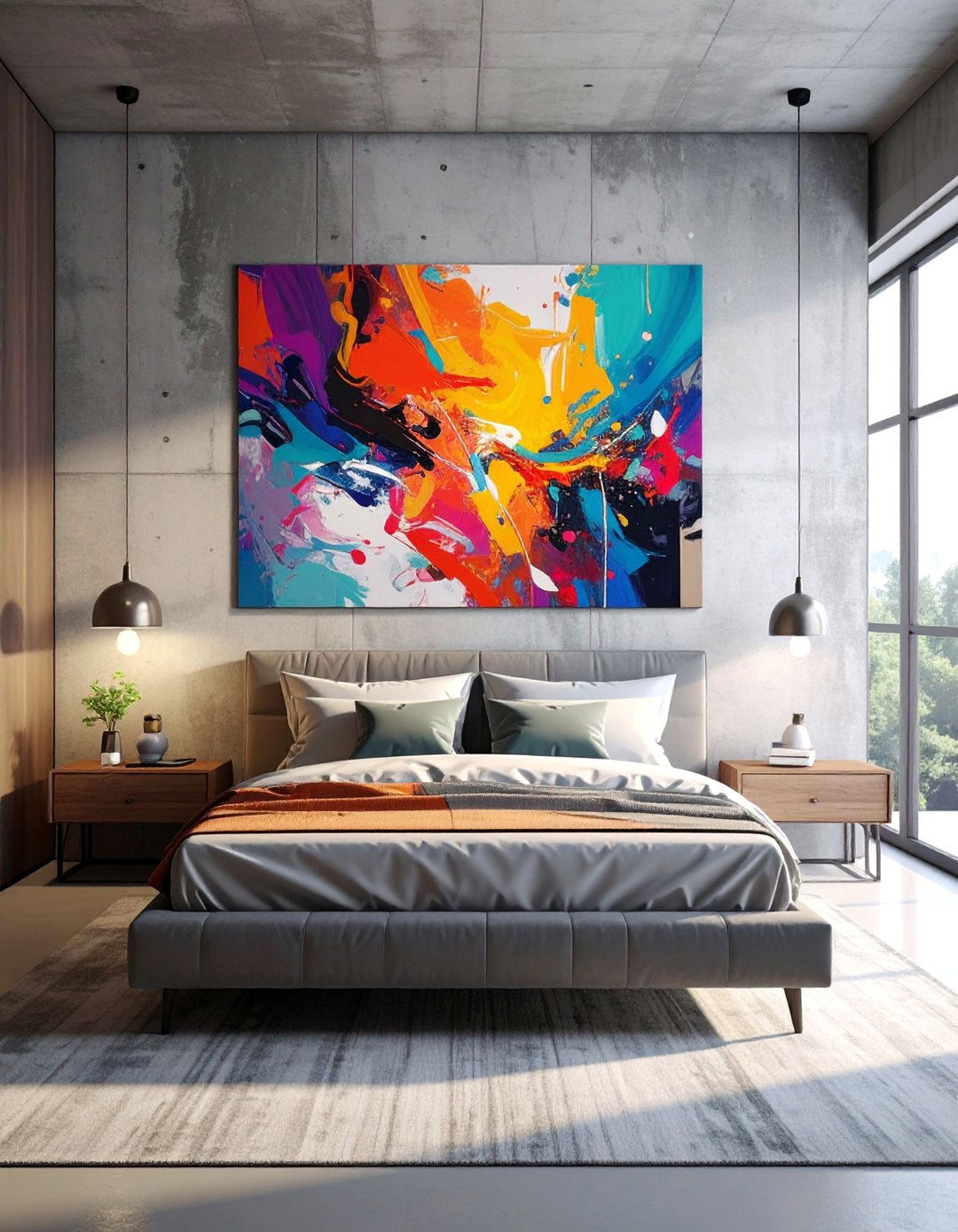 Large Scale Abstract Art in an Industrial Bedroom - 20 Industrial Bedroom Ideas for a Modern and Edgy Look