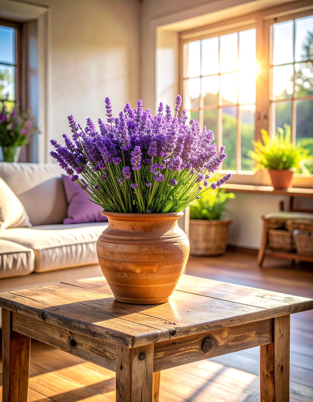 Lavender Bouquets in Pottery - 40 French Country Living Room Ideas for a Cozy Space