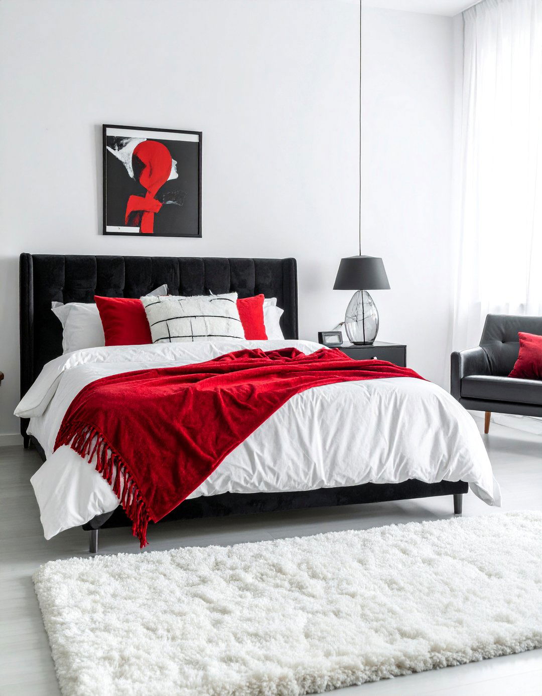 Layered Textures for a Red Black and White Bedroom - 25 Red, Black, and White Bedroom Ideas for Bold Style