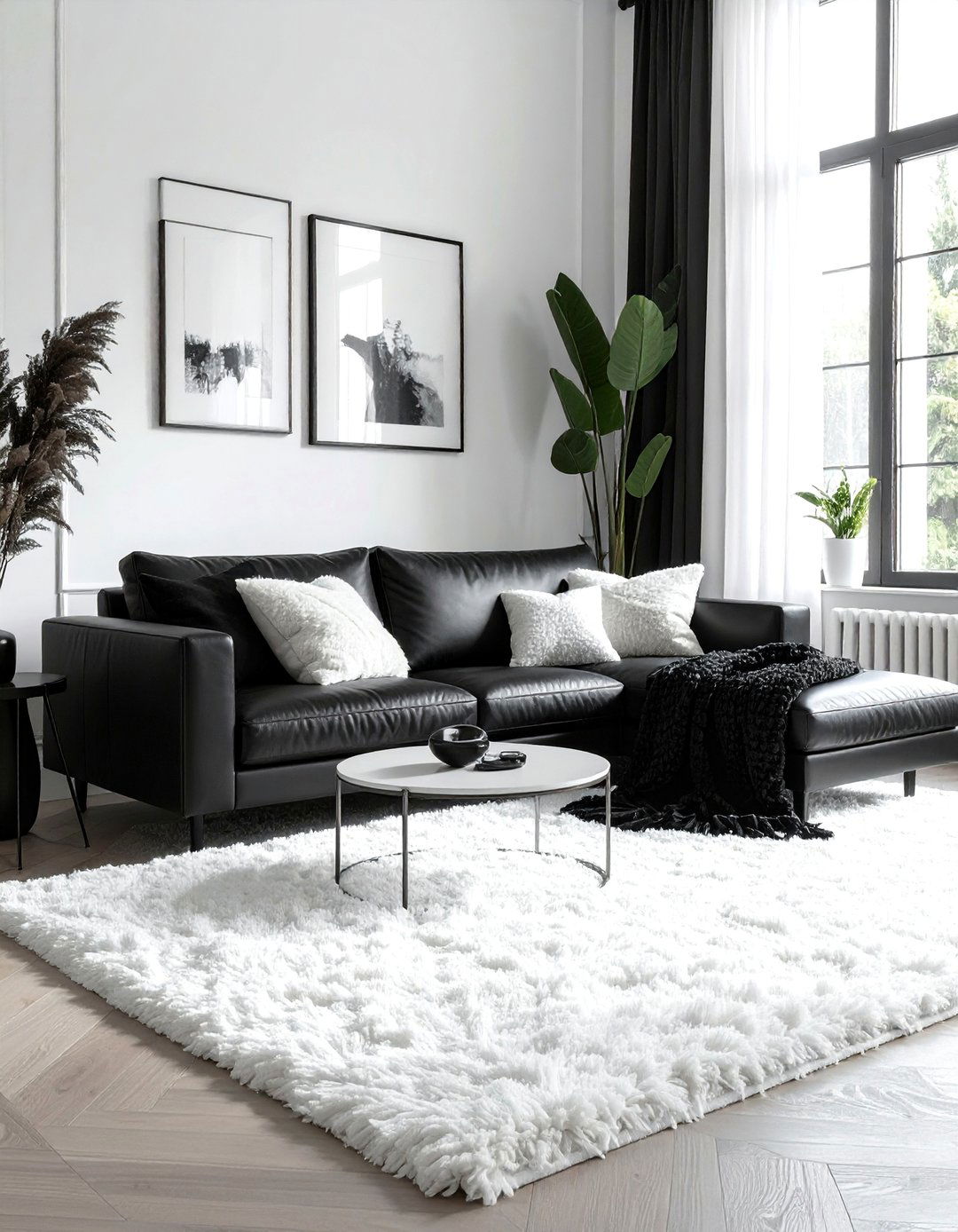Layered Textures in a Monochromatic Living Room - 30 Black and White Living Room Ideas for Timeless Style