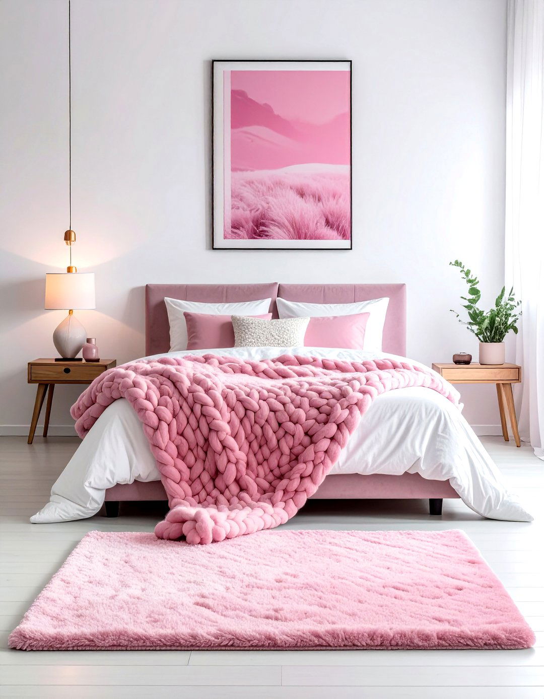 Layered Textures in a Pink and White Bedroom - 25 Pink and White Bedroom Ideas for a Soft and Serene Space